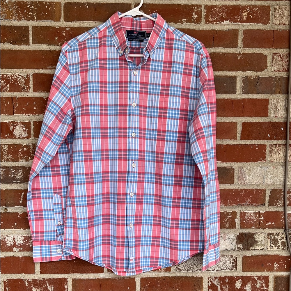 Vineyard Vines Long Sleeve Button Down Shirt Men's Medium Blue/Pink Plaid Preppy